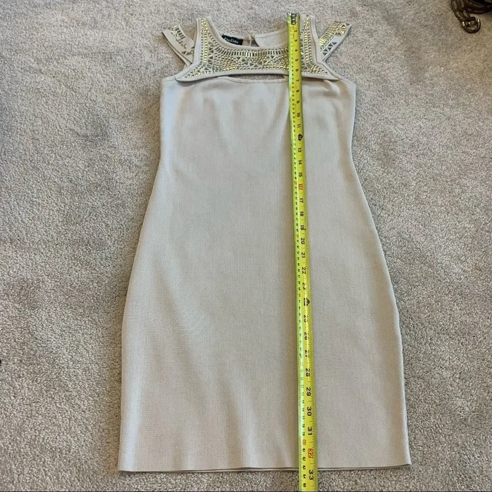 BEBE tan gold embellished bandage dress Sz medium - Picture 7 of 10